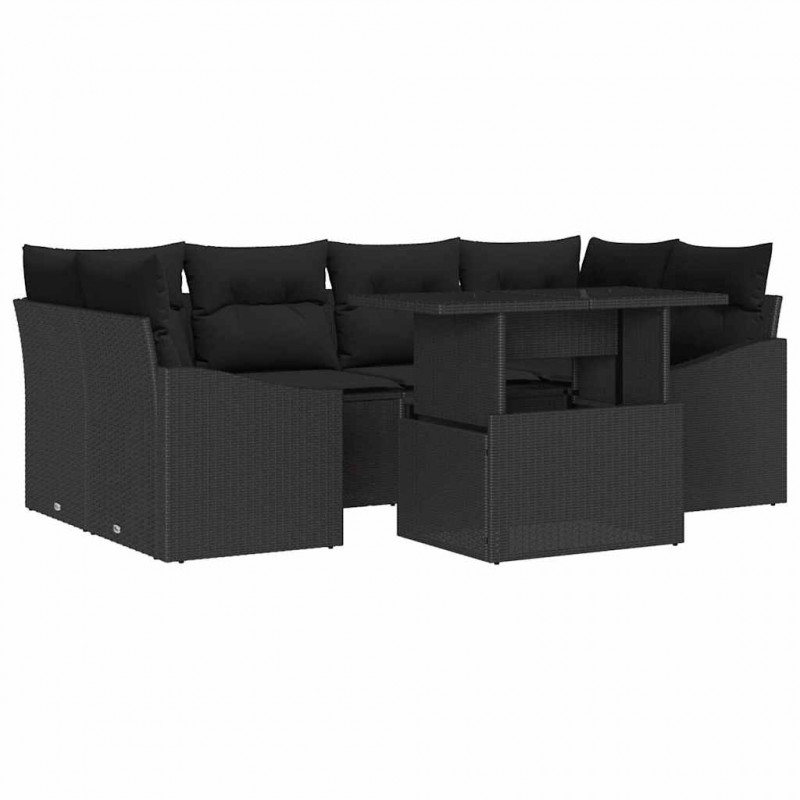 Zestaw Sof na Ogród z poduszką 7 pcs Czarny polirattan
