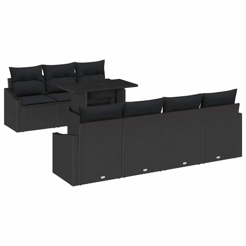 Zestaw Sof na Ogród z poduszką 8 pcs Czarny polirattan