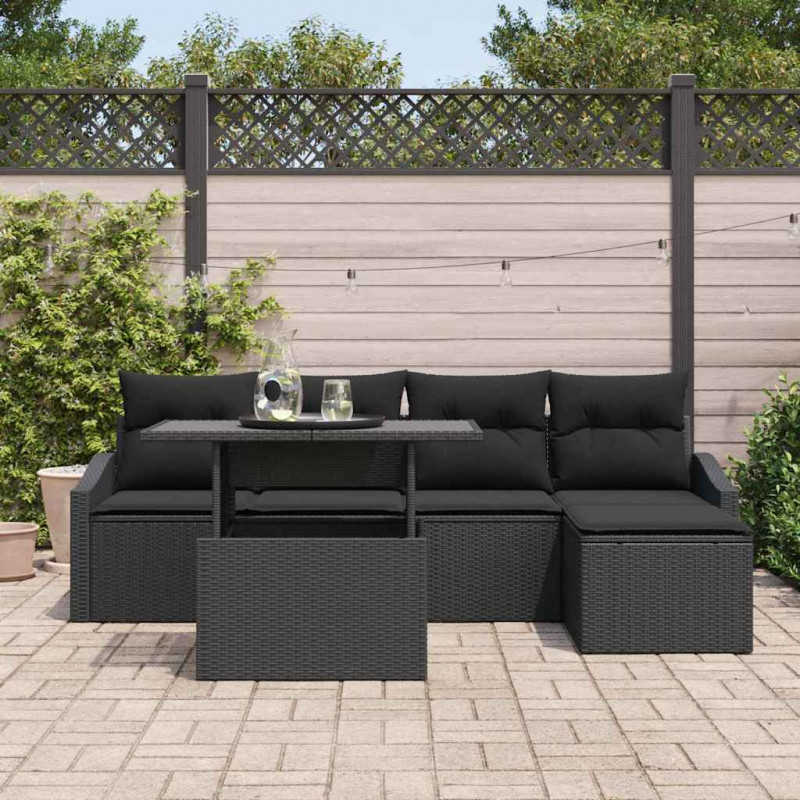 Zestaw Sof na Ogród z poduszką 6 pcs Czarny