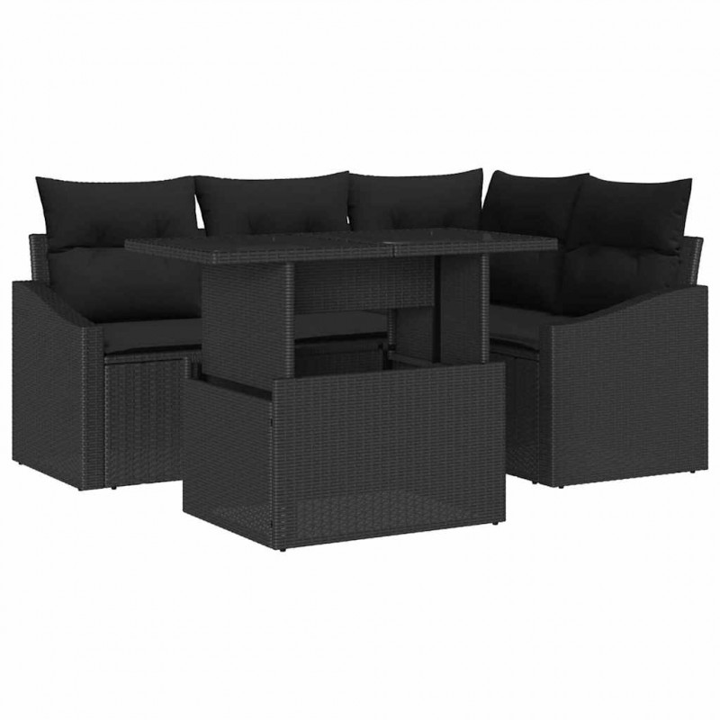 Zestaw Sof na Ogród z poduszką 5 pcs Czarny polirattan