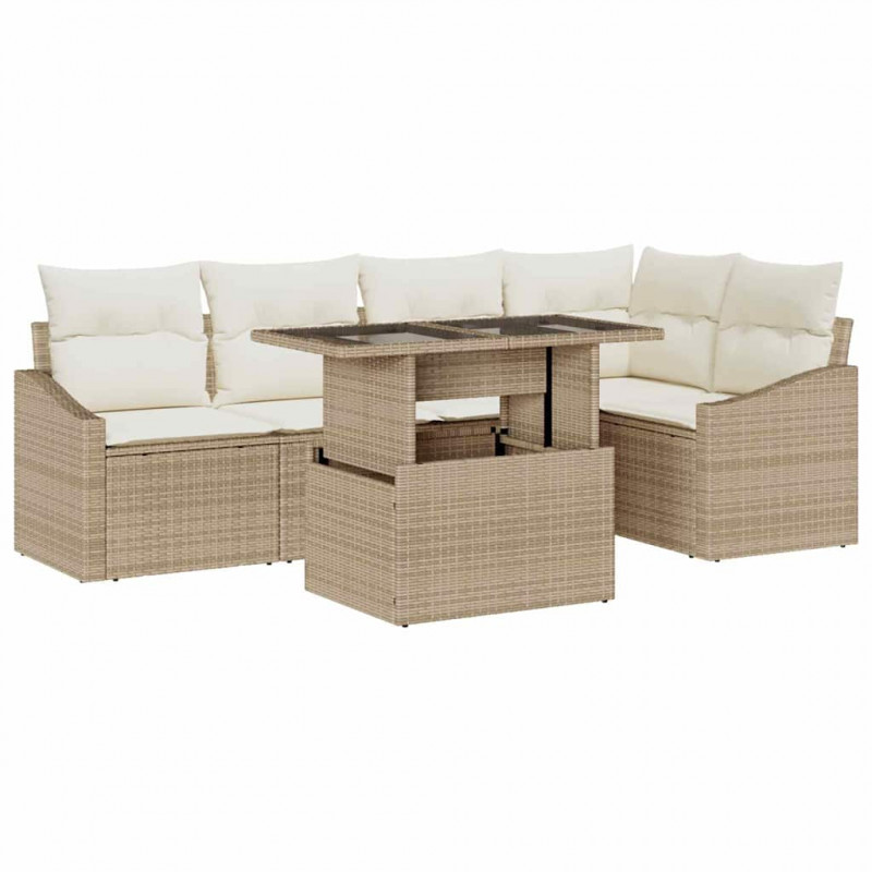 Zestaw Sof na Ogród z poduszką 6 pcs beżowo-kremowy