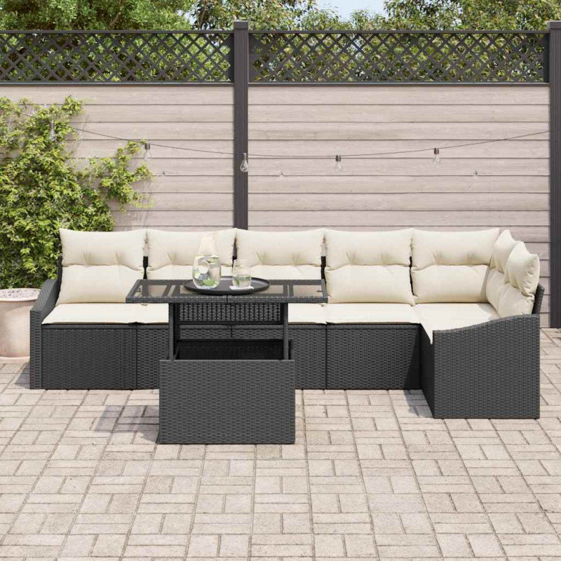Zestaw Sof na Ogród z poduszką 7 pcs Czarny i kremowy