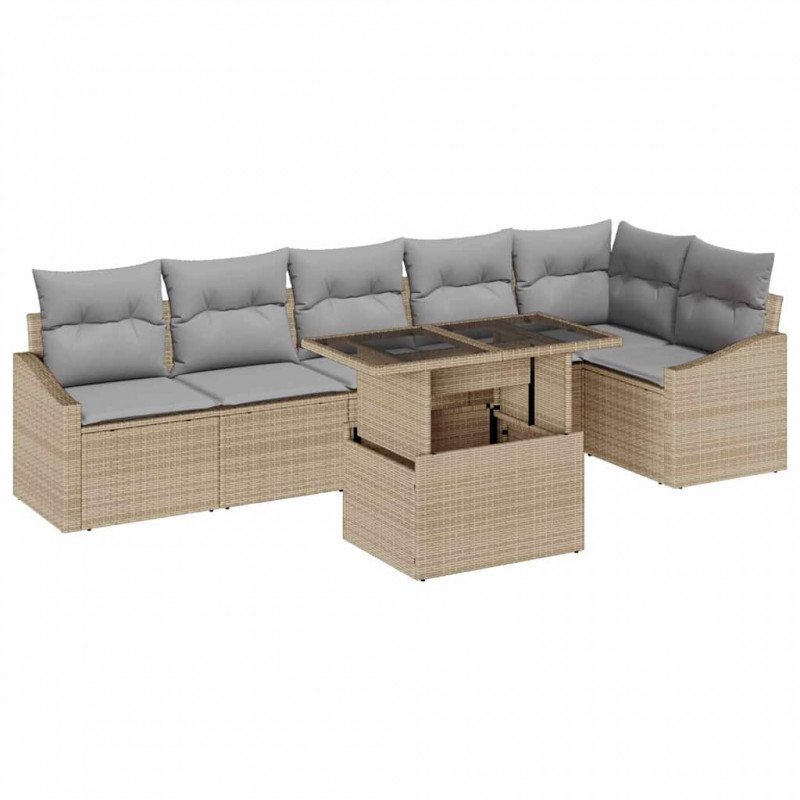 Zestaw Sof na Ogród z poduszką 7 pcs beżowo-jasnoszary
