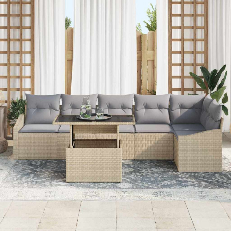 Zestaw Sof na Ogród z poduszką 7 pcs beżowo-jasnoszary