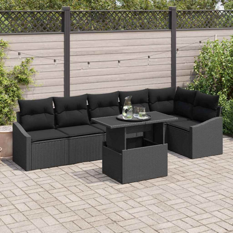 Zestaw Sof na Ogród z poduszką 7 pcs Czarny polirattan