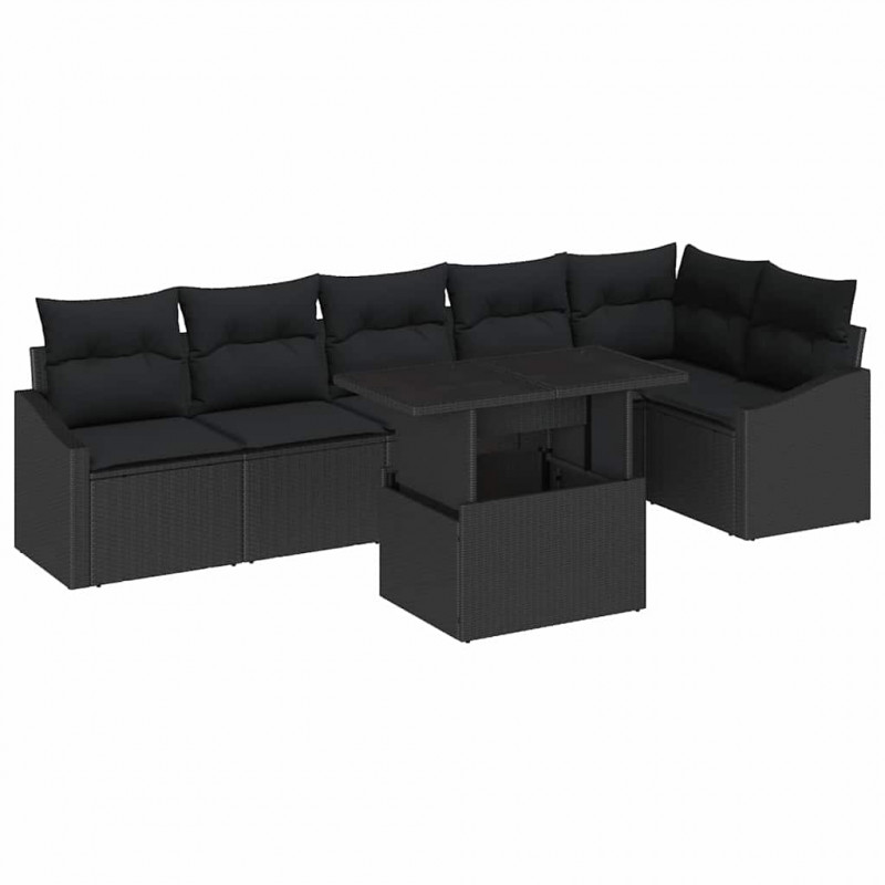 Zestaw Sof na Ogród z poduszką 7 pcs Czarny polirattan