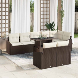 Zestaw Sof na Ogród z poduszką 9 pcs Brązowy i kremowy