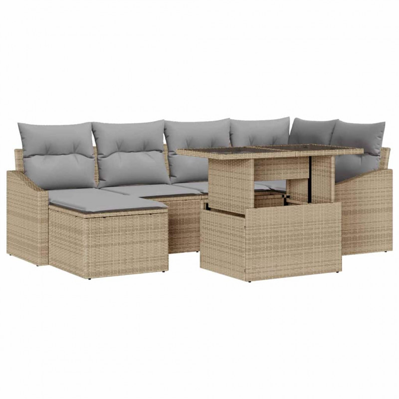 Zestaw Sof na Ogród z poduszką 7 pcs beżowo-jasnoszary