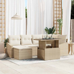Zestaw Sof na Ogród z poduszką 7 pcs beżowo-kremowy