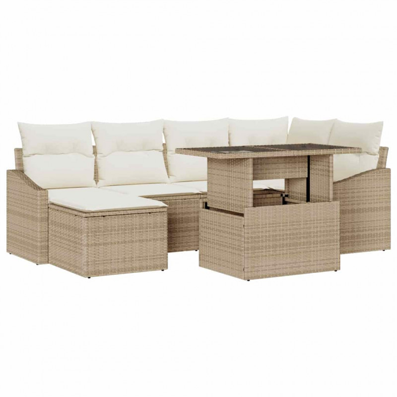 Zestaw Sof na Ogród z poduszką 7 pcs beżowo-kremowy