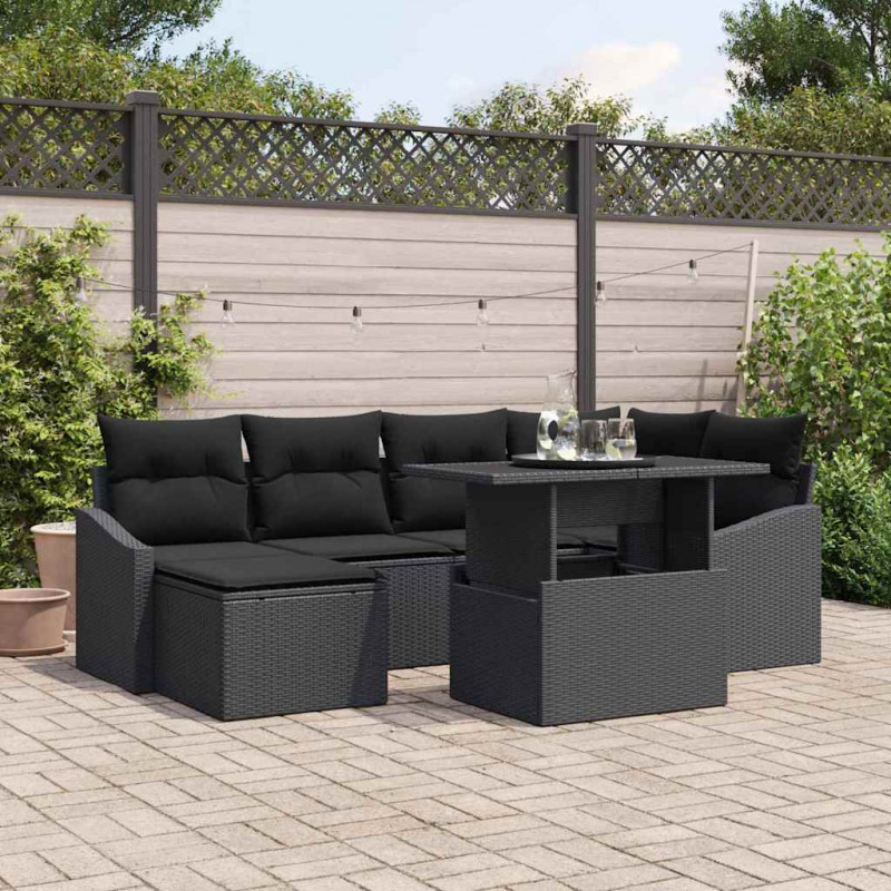Zestaw Sof na Ogród z poduszką 7 pcs Czarny