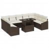 Zestaw Sof z poduszką 10 pcs Brązowy i Kremowy polirattan