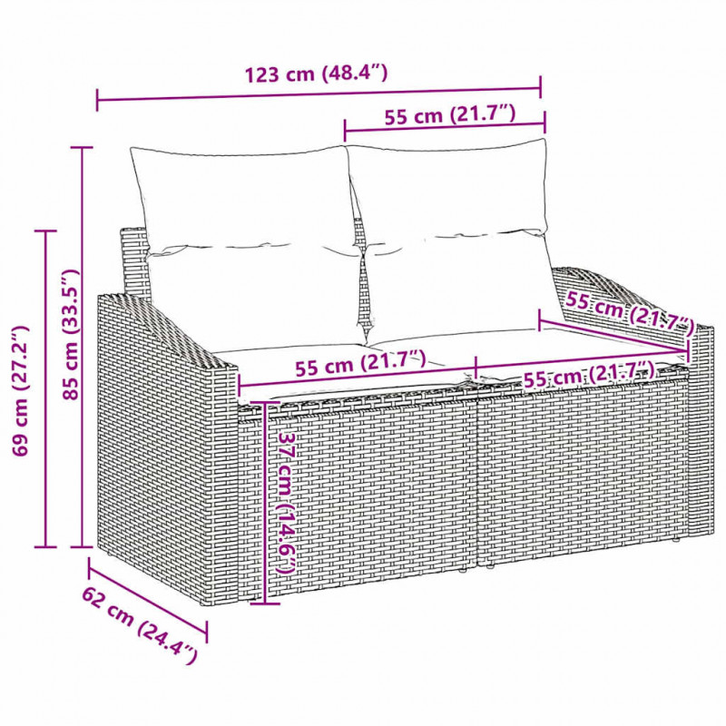 Zestaw Sof z poduszką 10 pcs Szary polirattan