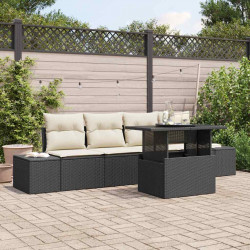 Zestaw Sof z poduszką 5 pcs Czarny i kremowy polirattan