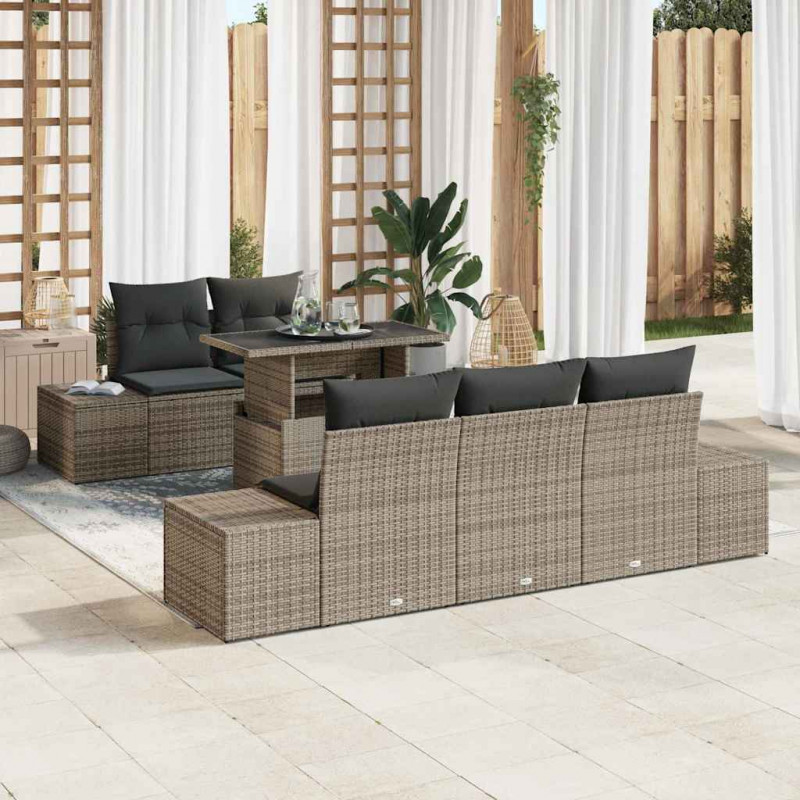 Zestaw Sof z poduszką 6 pcs Szary polirattan