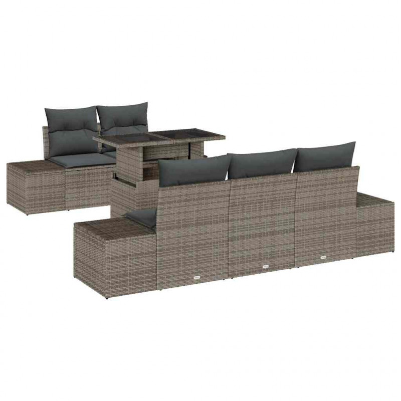 Zestaw Sof z poduszką 6 pcs Szary polirattan