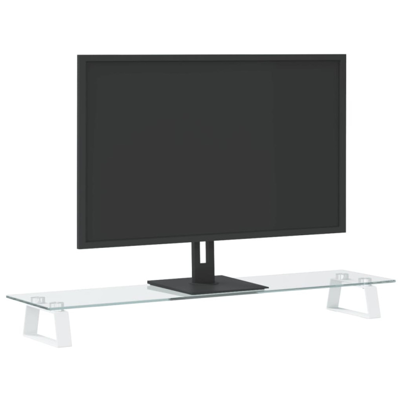 Podstawka pod monitor, biała, 80x20x8 cm, szkło i metal