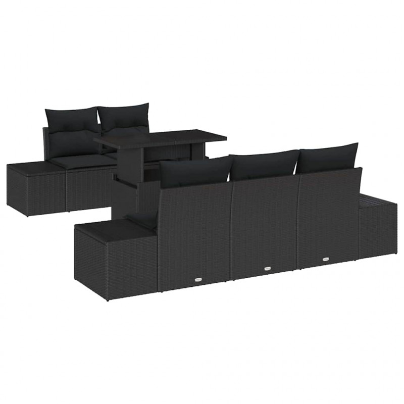 Zestaw Sof z poduszką 6 pcs Czarny polirattan