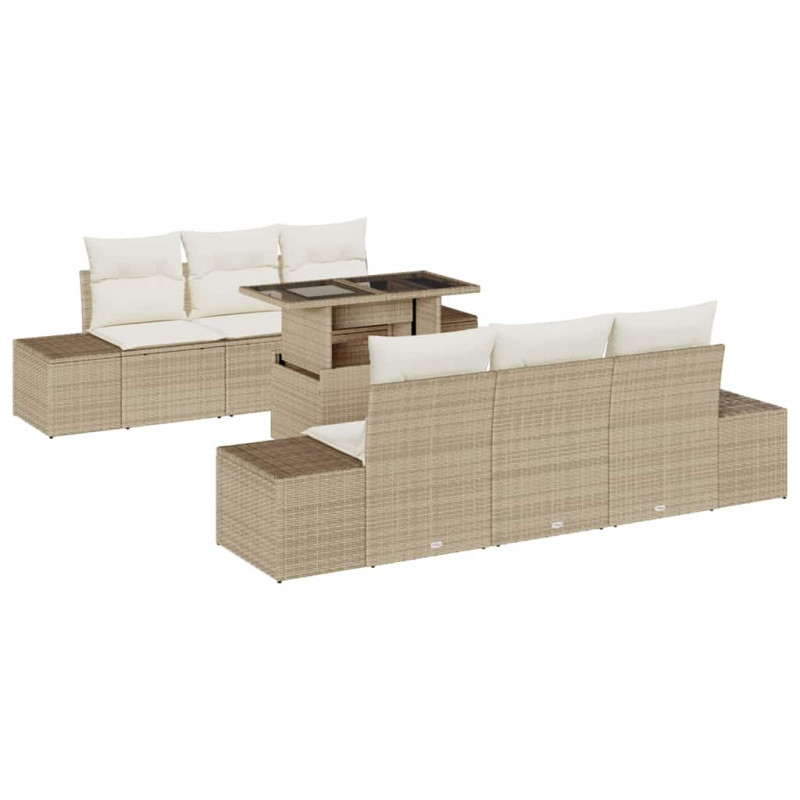 Zestaw Sof z poduszką 7 pcs Beżowy i kremowy polirattan