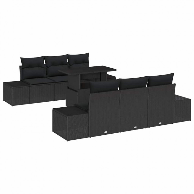 Zestaw Sof z poduszką 7 pcs Czarny polirattan