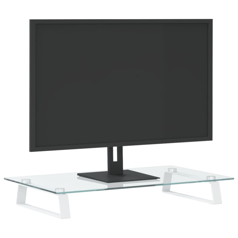 Podstawka pod monitor, biała, 60x35x8 cm, szkło i metal