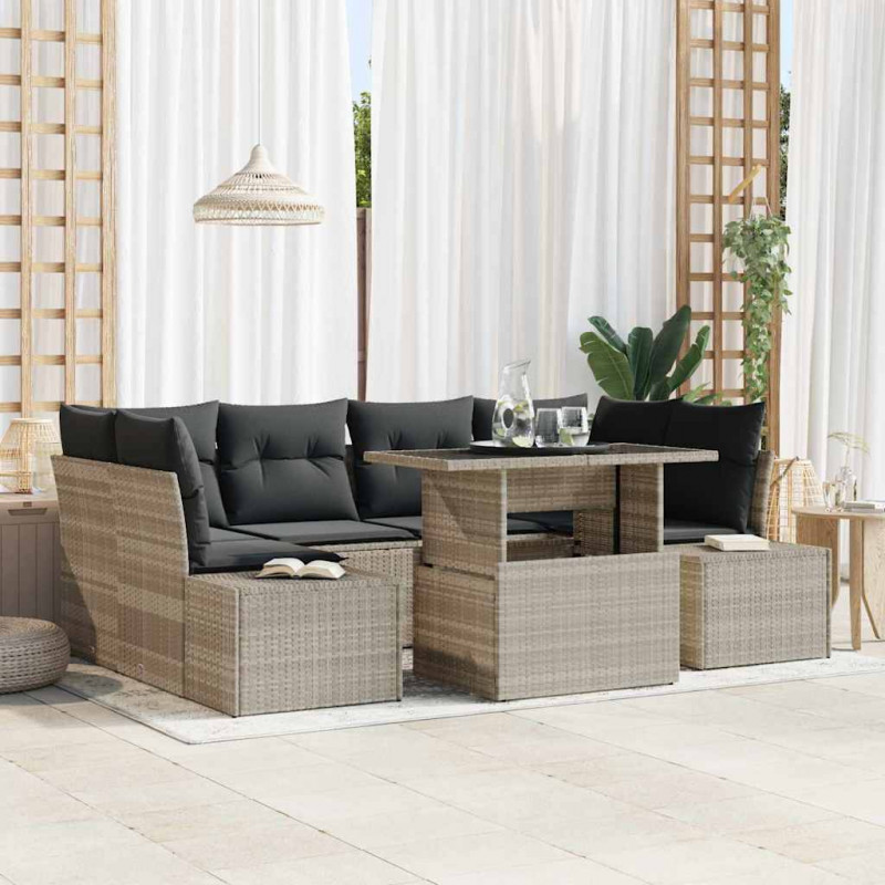 Zestaw Sof z poduszką 7 pcs Jasnoszary polirattan