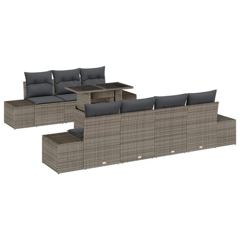 Zestaw Sof z poduszką 8 pcs Szary polirattan