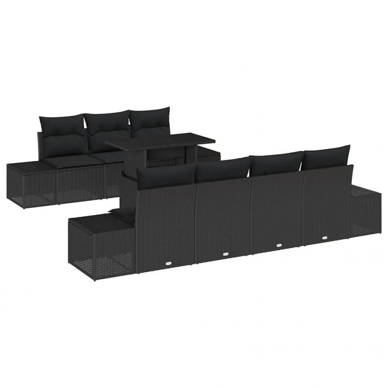 Zestaw Sof z poduszką 8 pcs Czarny polirattan