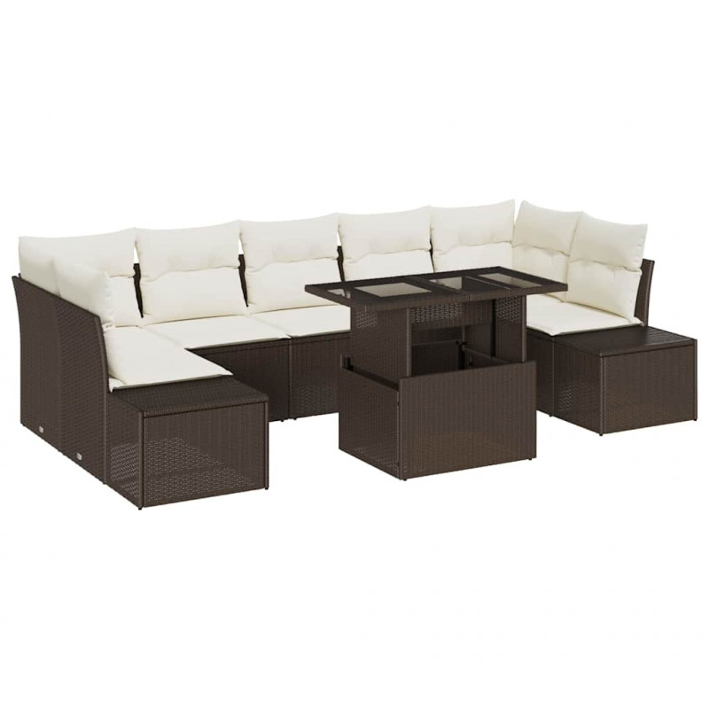 Zestaw Sof z poduszką 8 pcs Brązowy i Kremowy polirattan