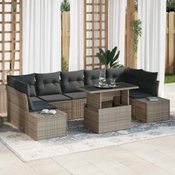Zestaw Sof z poduszką 8 pcs Szary polirattan