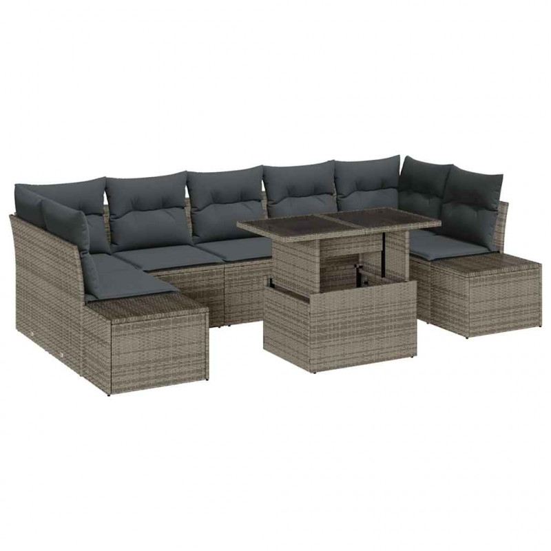 Zestaw Sof z poduszką 8 pcs Szary polirattan