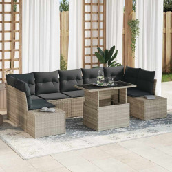 Zestaw Sof z poduszką 8 pcs Jasnoszary polirattan