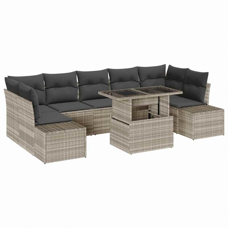 Zestaw Sof z poduszką 8 pcs Jasnoszary polirattan
