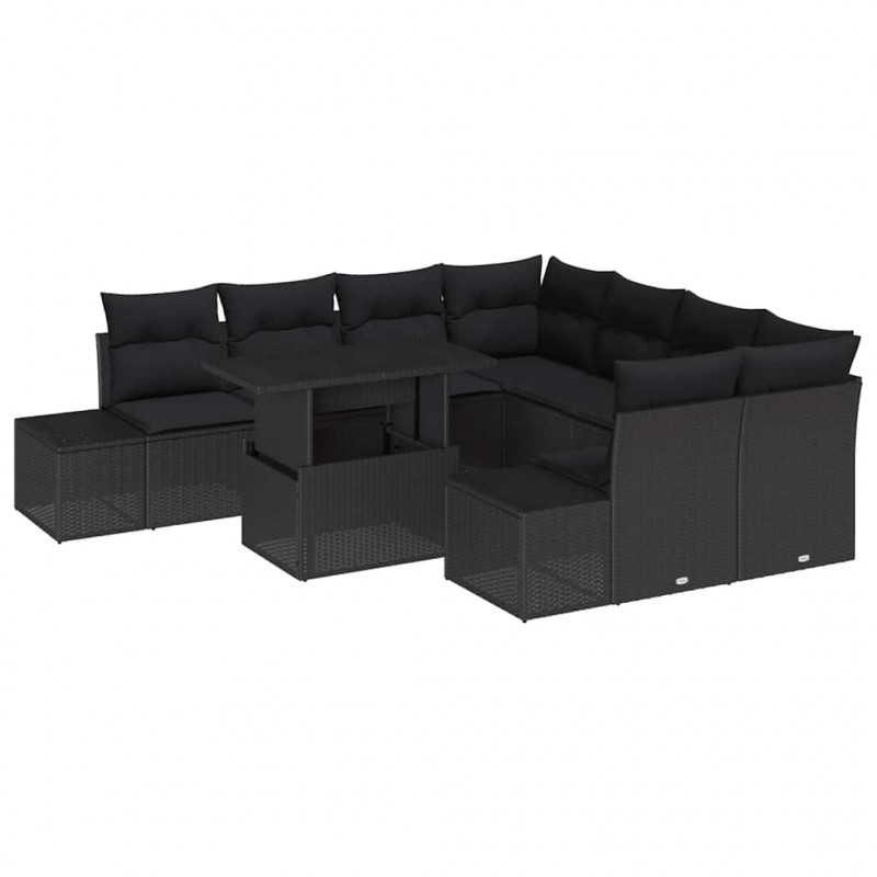 Zestaw Sof na Ogród z poduszką 9 pcs Czarny polirattan