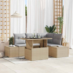 Zestaw Sof na Ogród 5 pcs Beżowy i jasnoszary polirattan