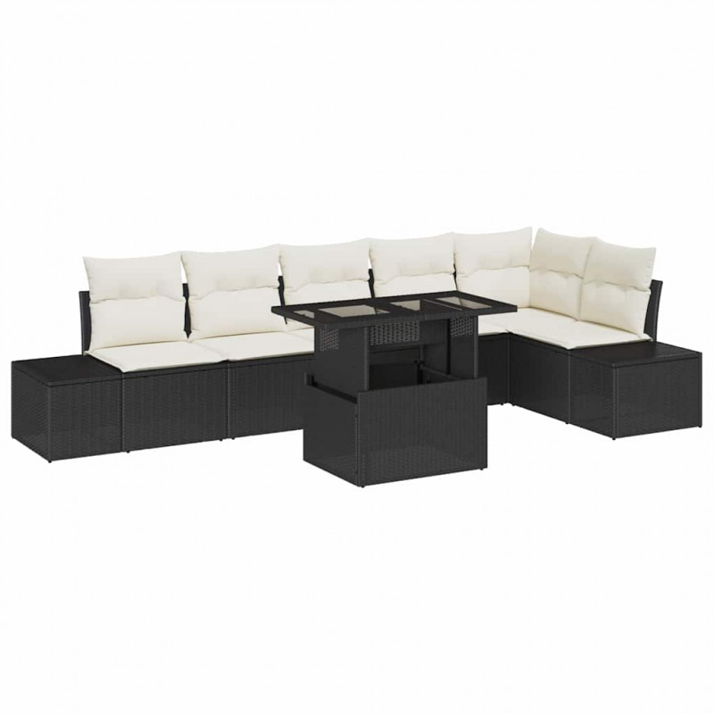 Zestaw Sof na Ogród z poduszką 7 pcs Czarny i kremowy