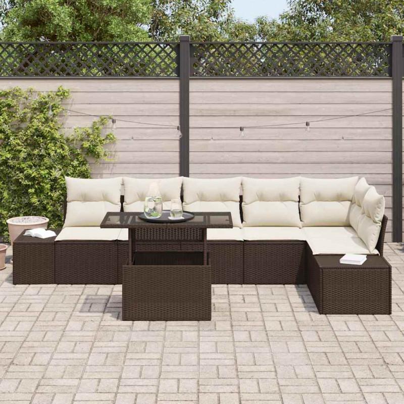 Zestaw Sof na Ogród z poduszką 7 pcs Brązowy i kremowy
