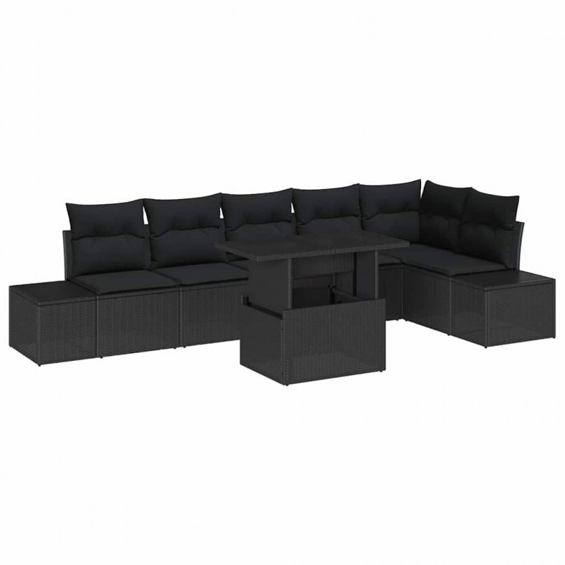 Zestaw Sof na Ogród z poduszką z przechowywaniem 7 pcs Czarny