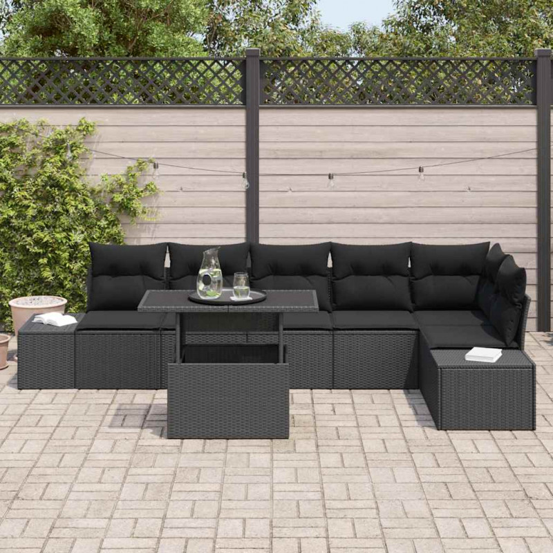 Zestaw Sof na Ogród z poduszką z przechowywaniem 7 pcs Czarny