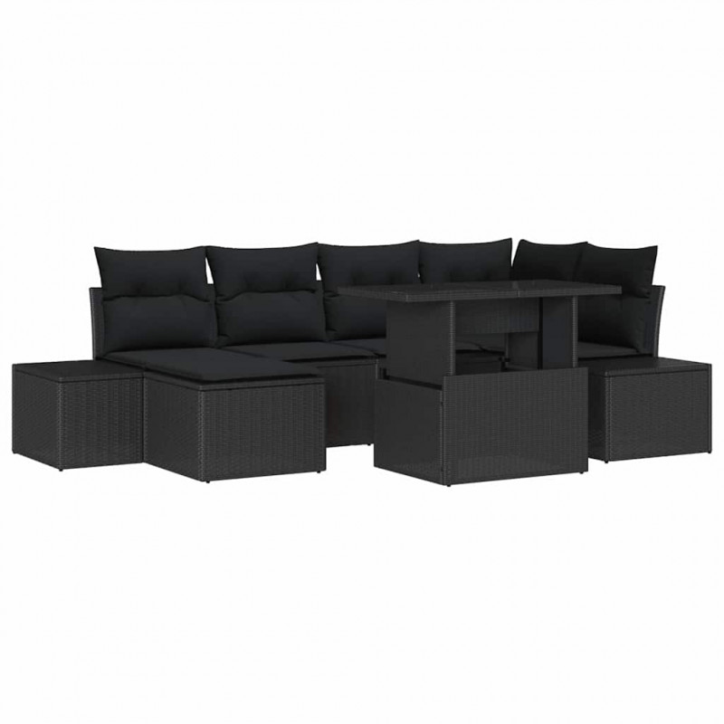 Zestaw Sof na Ogród z poduszką 7 pcs Czarny