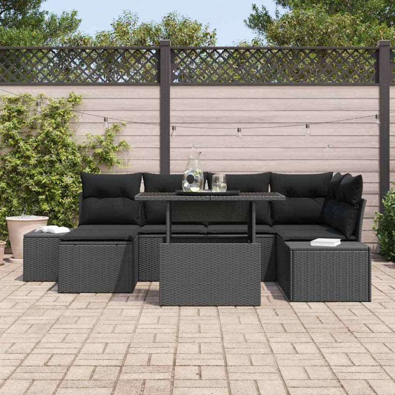 Zestaw Sof na Ogród z poduszką 7 pcs Czarny