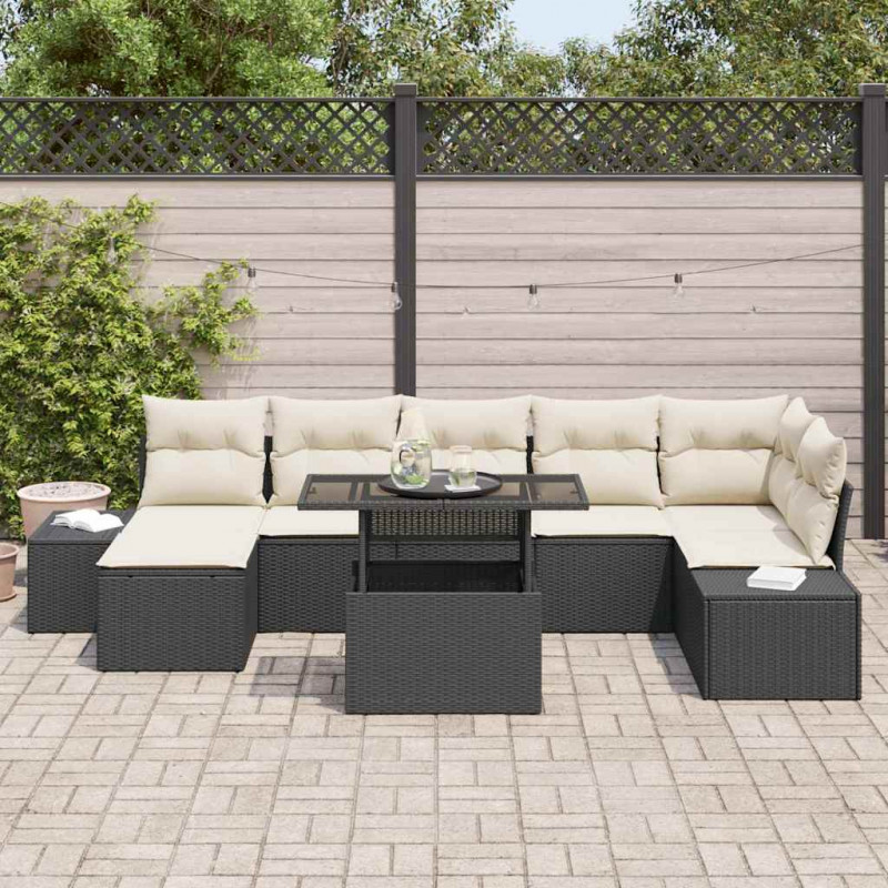 Zestaw Sof na Ogród z poduszką 8 pcs Czarny i kremowy