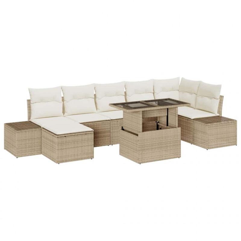 Zestaw Sof na Ogród z poduszką 8 pcs beżowo-kremowy