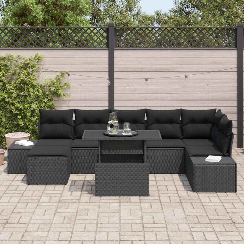 Zestaw Sof na Ogród z poduszką 8 pcs Czarny