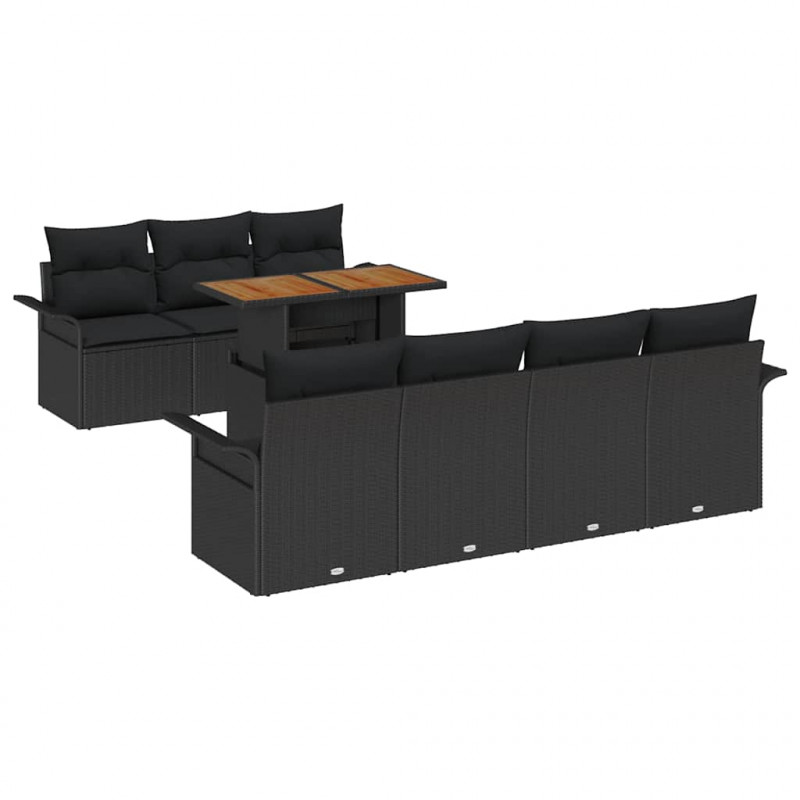 Zestaw Sof na Ogród z poduszką 8 pcs Czarny