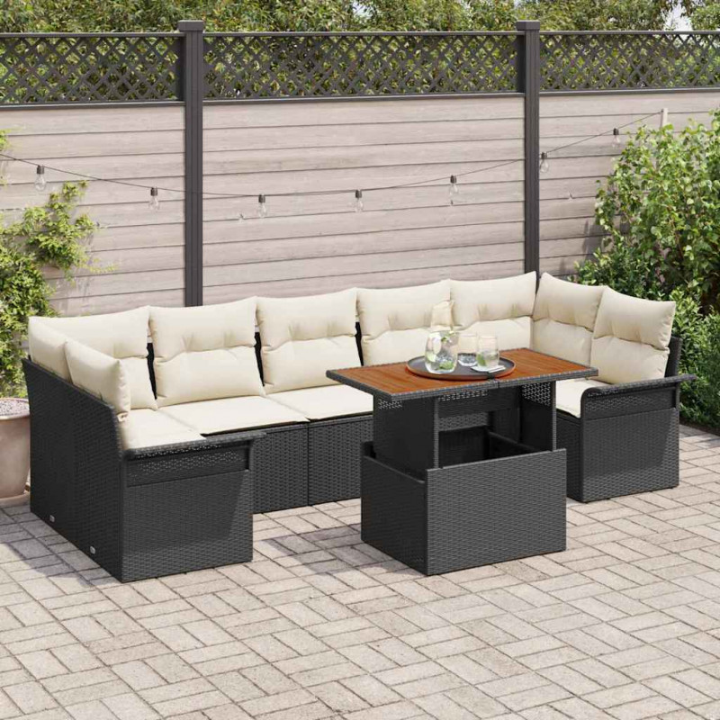 Zestaw Sof na Ogród z poduszką 8 pcs Czarny i kremowy
