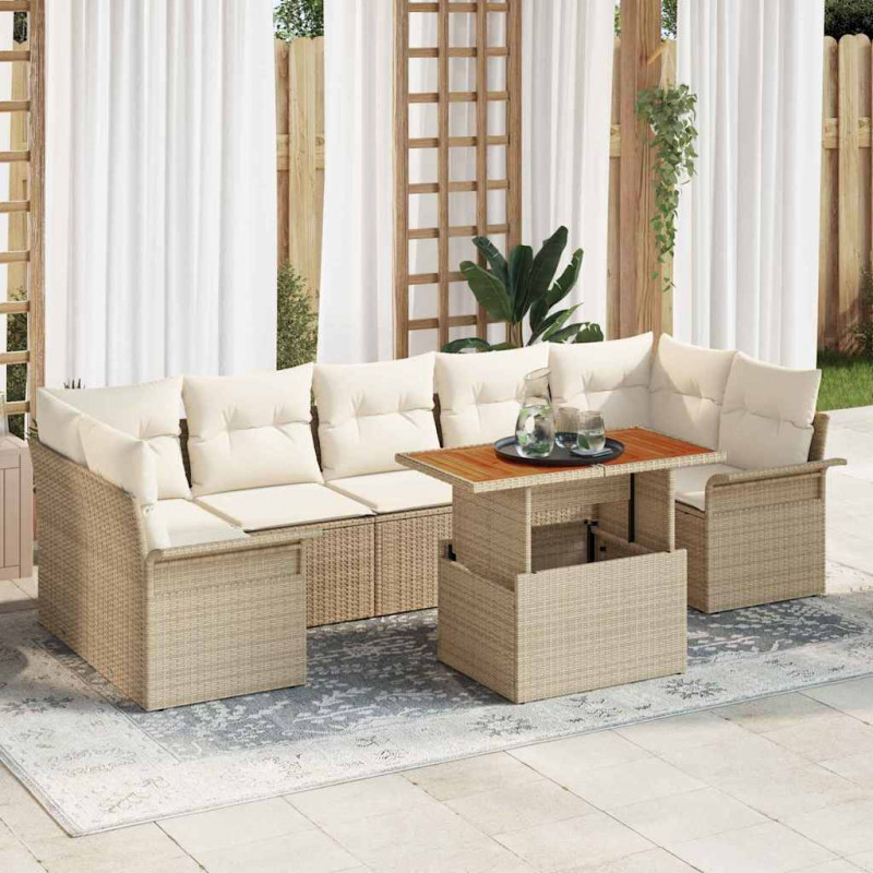 Zestaw Sof na Ogród z poduszką 8 pcs beżowo-kremowy