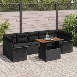 Zestaw Sof na Ogród z poduszką 8 pcs Czarny