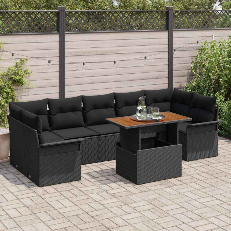 Zestaw Sof na Ogród z poduszką 8 pcs Czarny