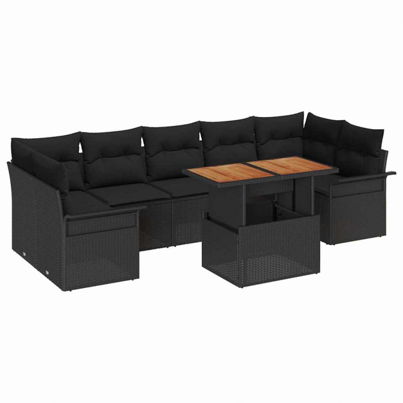Zestaw Sof na Ogród z poduszką 8 pcs Czarny